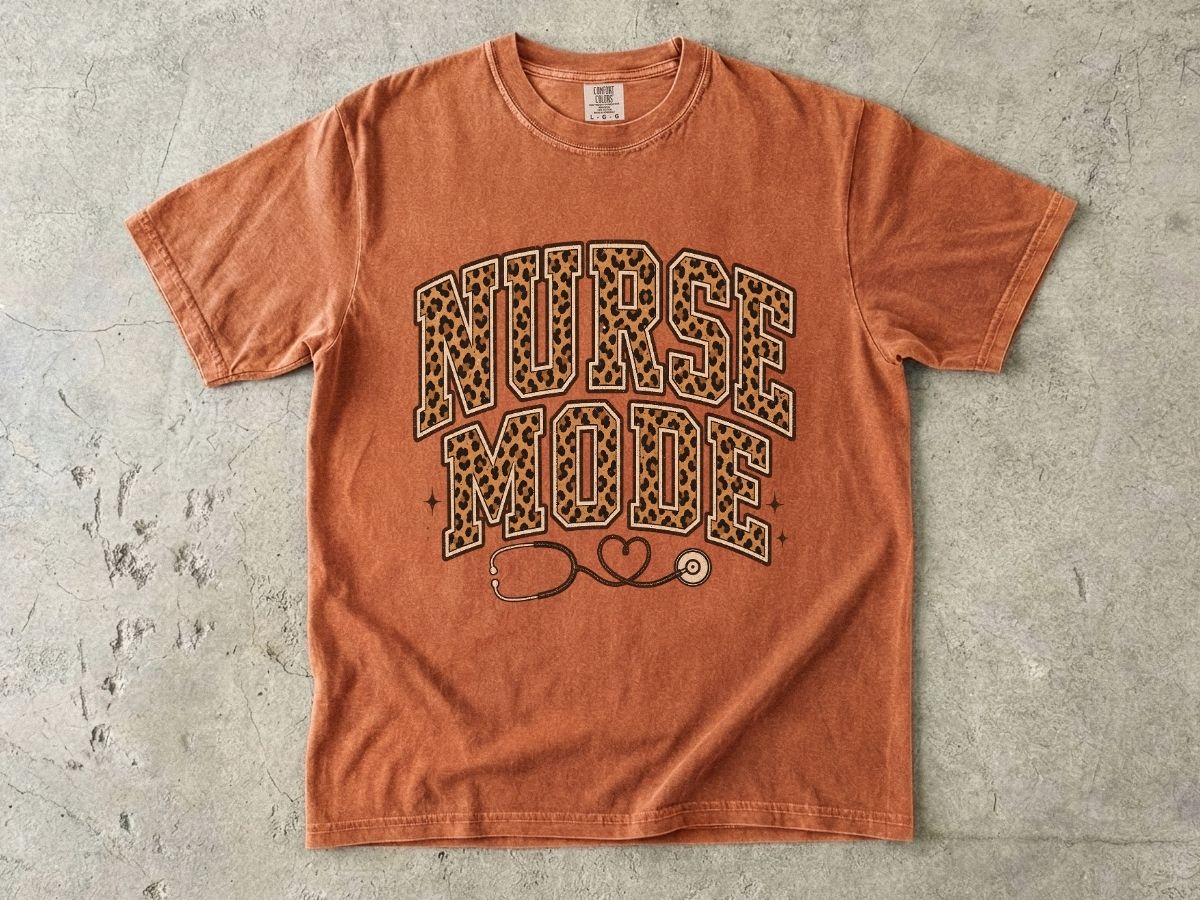 Nurse Mode Leopard Print T-Shirt — Stethoscope Heart Graphic