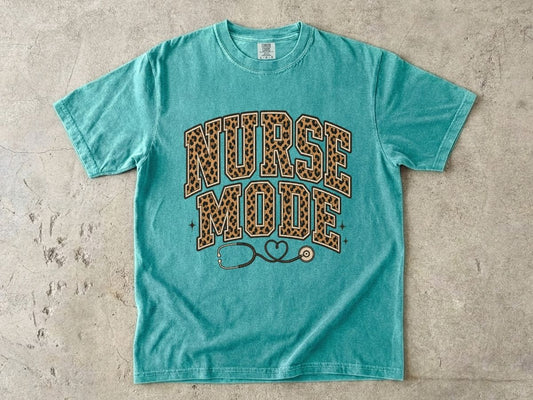 Nurse Mode Leopard Print T-Shirt — Stethoscope Heart Graphic