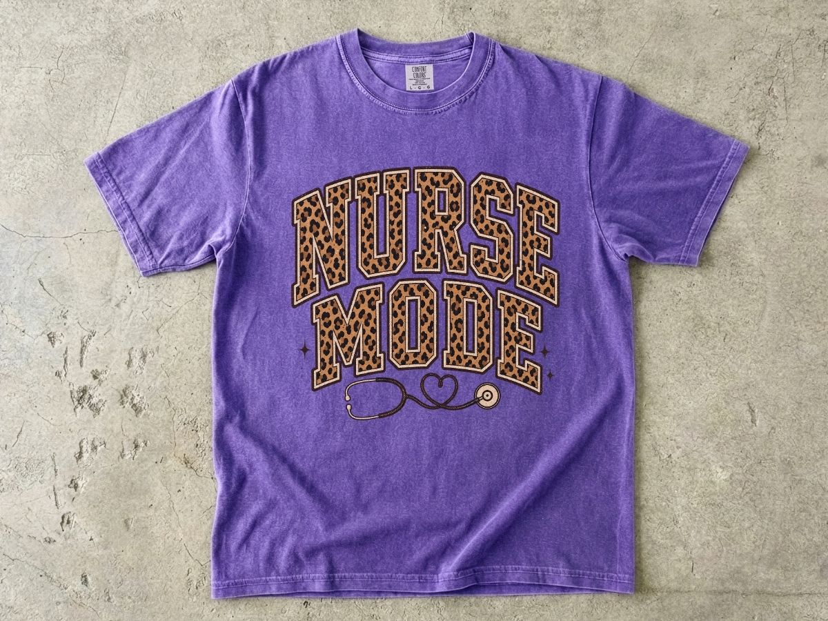Nurse Mode Leopard Print T-Shirt — Stethoscope Heart Graphic