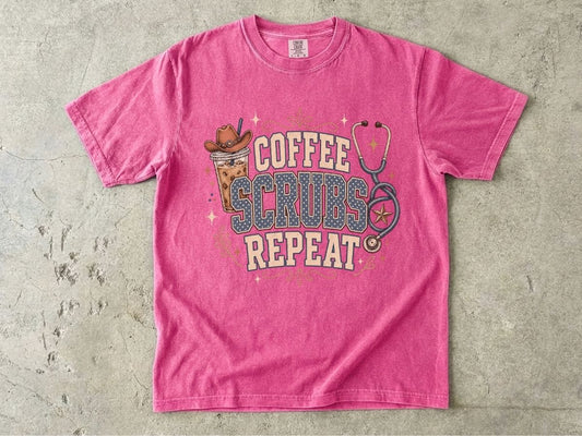Coffee Scrubs Repeat T-Shirt — Funny Nurse Medical Tee