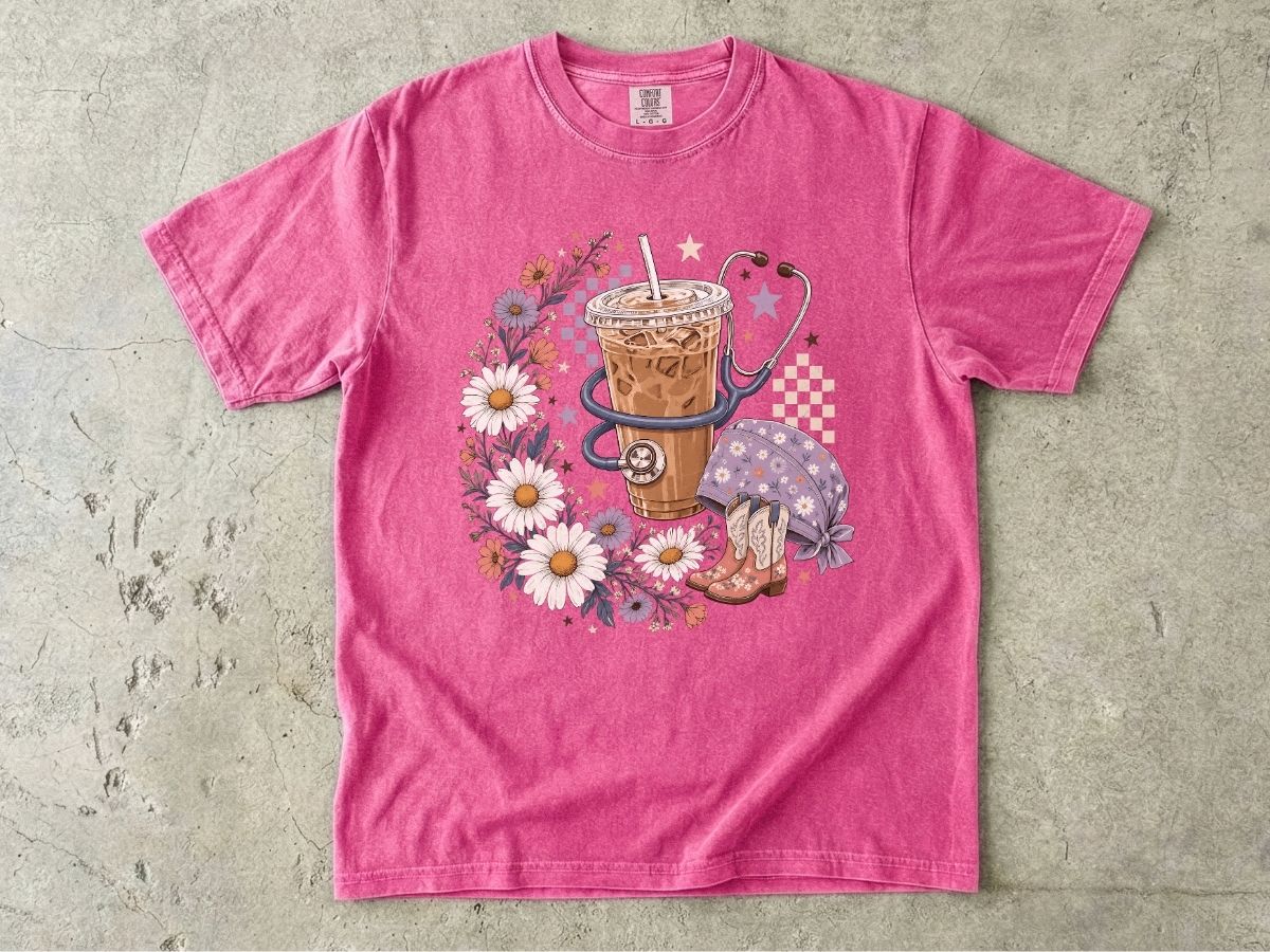 Iced Coffee & Flowers T-Shirt — Boho Cafe Aesthetic Tee