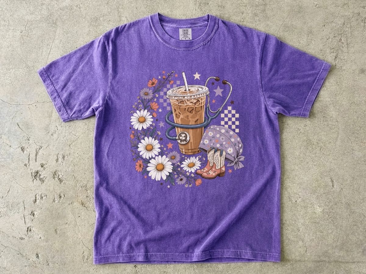 Iced Coffee & Flowers T-Shirt — Boho Cafe Aesthetic Tee