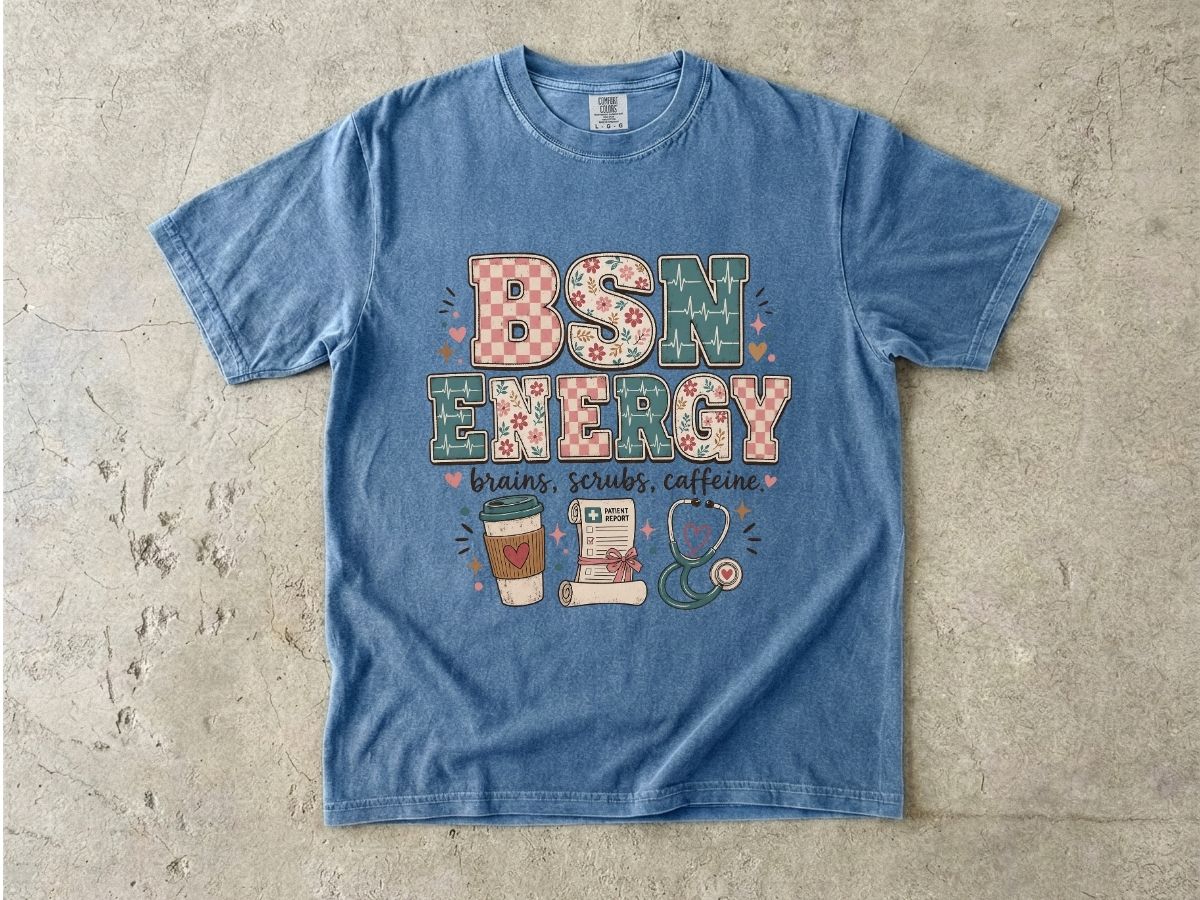 BSN Energy Nursing T‑Shirt — Brains, Scrubs, Caffeine Graphic Tee