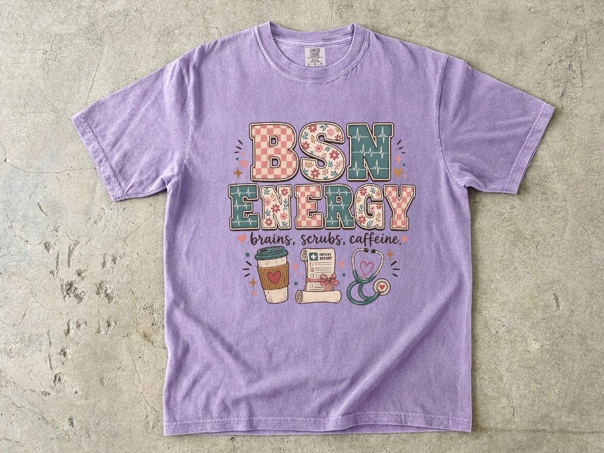 BSN Energy Nursing T‑Shirt — Brains, Scrubs, Caffeine Graphic Tee
