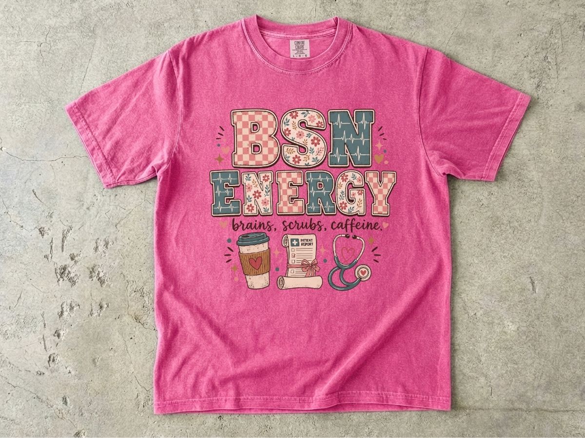 BSN Energy Nursing T‑Shirt — Brains, Scrubs, Caffeine Graphic Tee