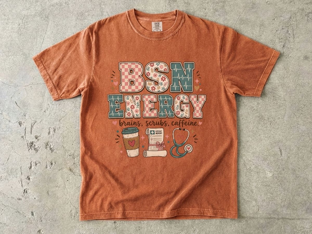 BSN Energy Nursing T‑Shirt — Brains, Scrubs, Caffeine Graphic Tee