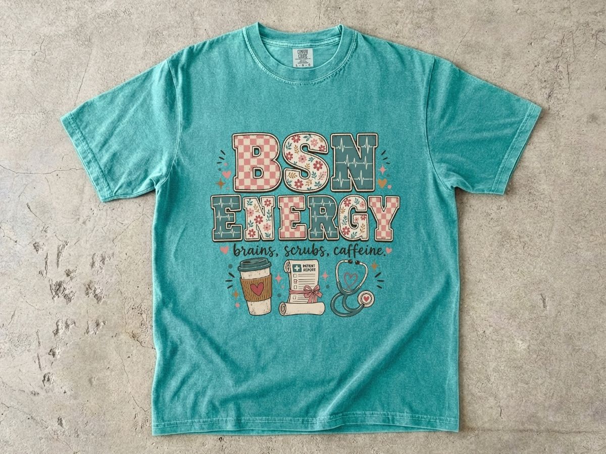 BSN Energy Nursing T‑Shirt — Brains, Scrubs, Caffeine Graphic Tee