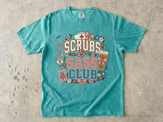 Scrubs & Sass Club T-Shirt — Cute Nurse Tee for Healthcare Workers