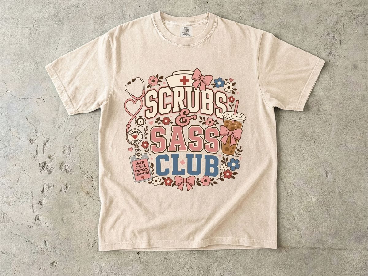 Scrubs & Sass Club T-Shirt — Cute Nurse Tee for Healthcare Workers