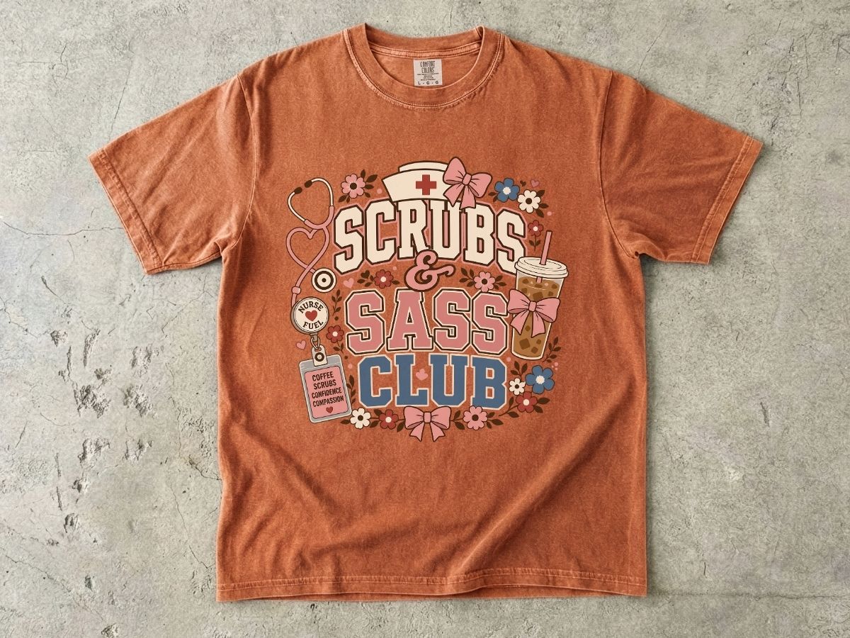 Scrubs & Sass Club T-Shirt — Cute Nurse Tee for Healthcare Workers