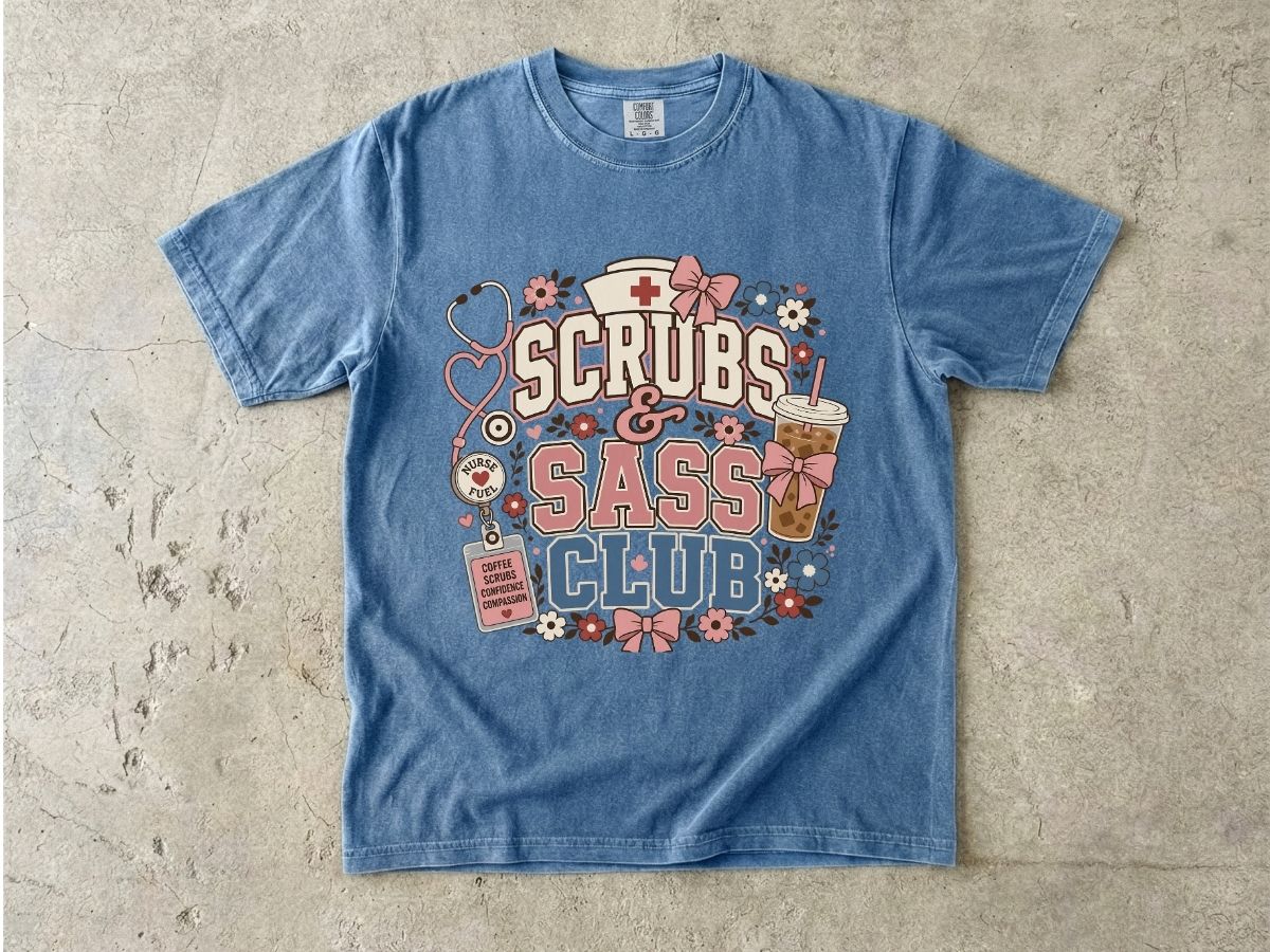 Scrubs & Sass Club T-Shirt — Cute Nurse Tee for Healthcare Workers