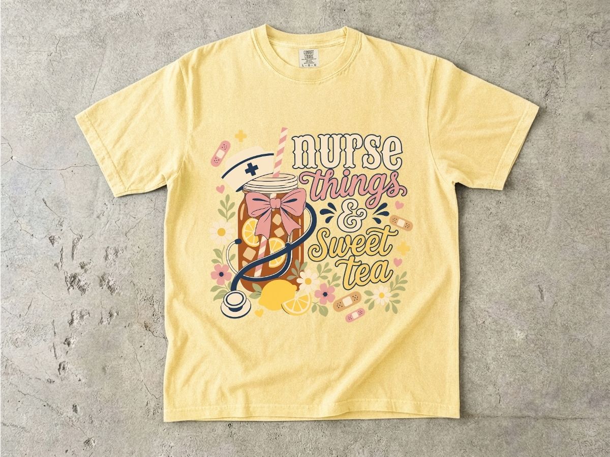 Nurse Things & Sweet Tea T-Shirt — Cute Floral Mason Jar Nurse Tee