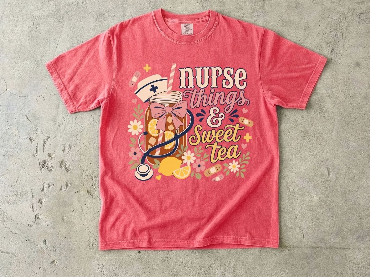 Nurse Things & Sweet Tea T-Shirt — Cute Floral Mason Jar Nurse Tee