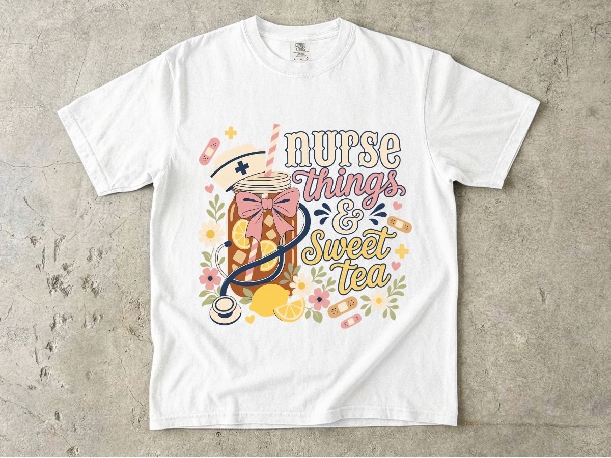 Nurse Things & Sweet Tea T-Shirt — Cute Floral Mason Jar Nurse Tee