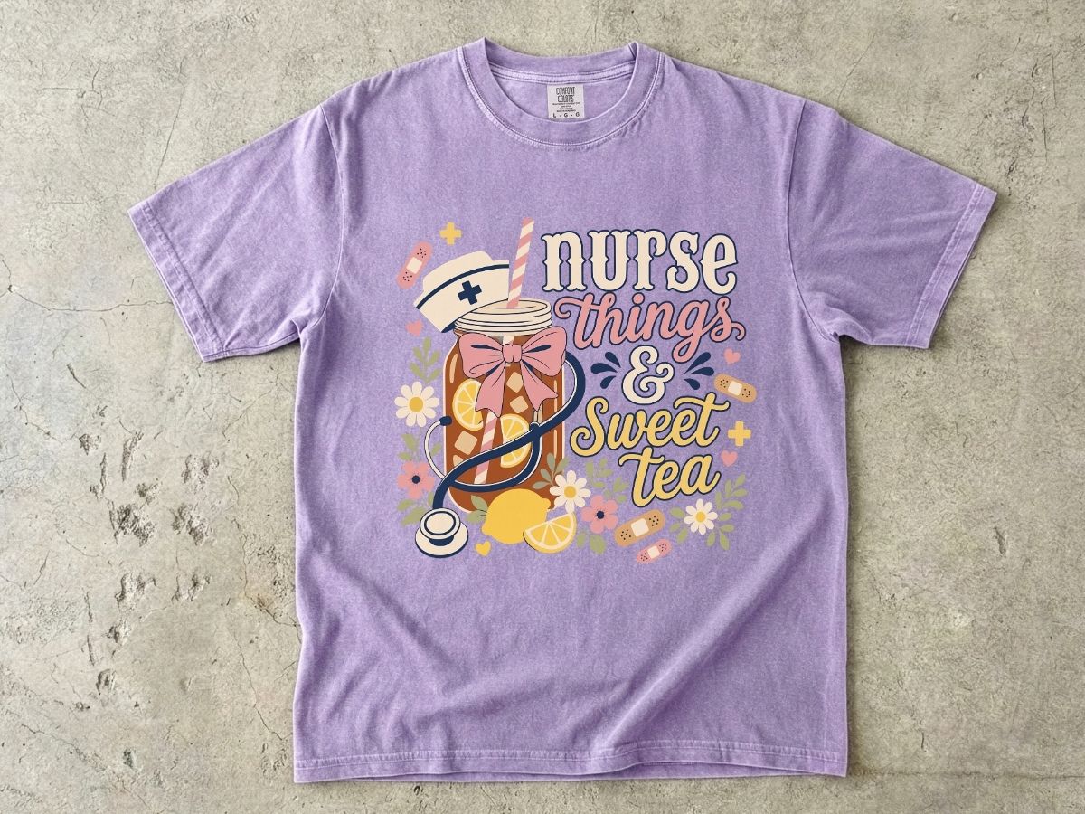 Nurse Things & Sweet Tea T-Shirt — Cute Floral Mason Jar Nurse Tee