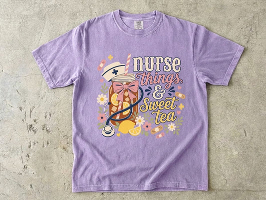 Nurse Things & Sweet Tea T-Shirt — Cute Floral Mason Jar Nurse Tee