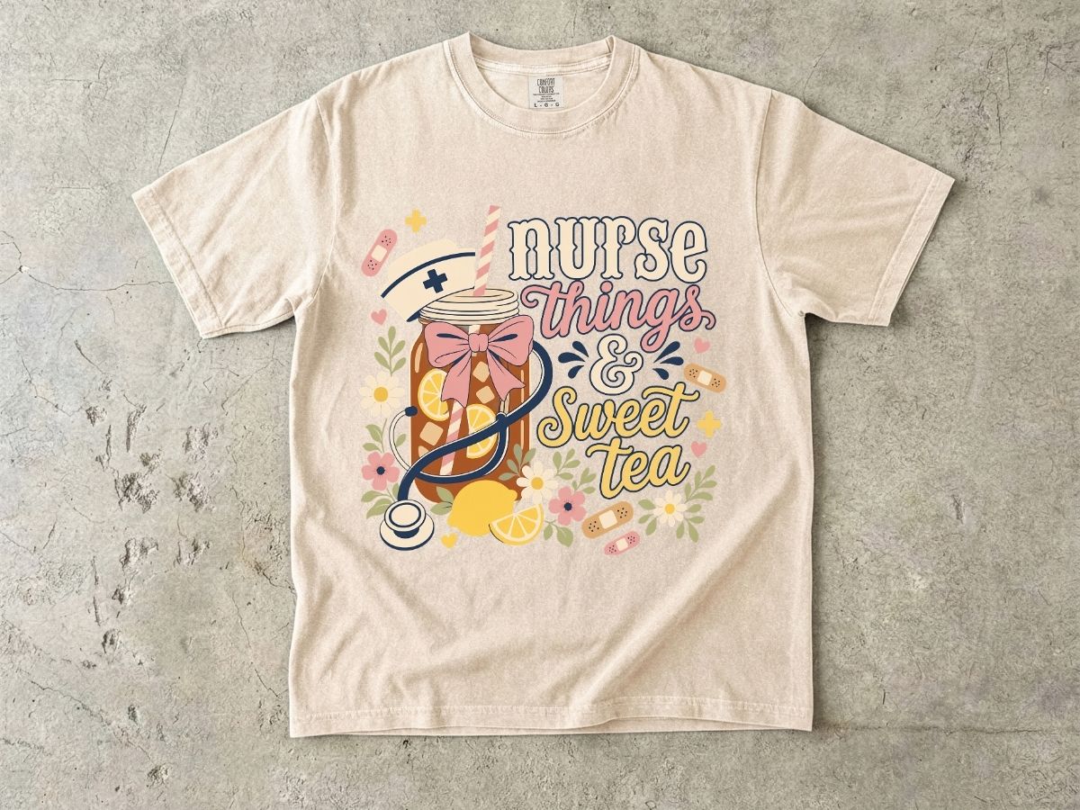 Nurse Things & Sweet Tea T-Shirt — Cute Floral Mason Jar Nurse Tee