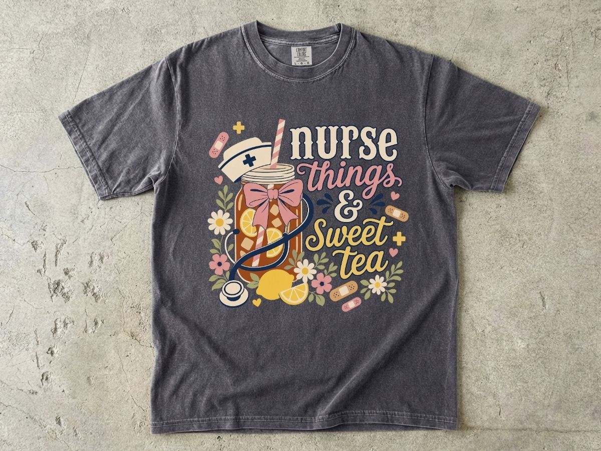 Nurse Things & Sweet Tea T-Shirt — Cute Floral Mason Jar Nurse Tee