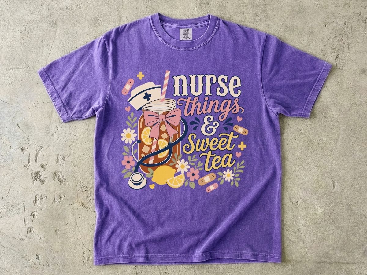 Nurse Things & Sweet Tea T-Shirt — Cute Floral Mason Jar Nurse Tee
