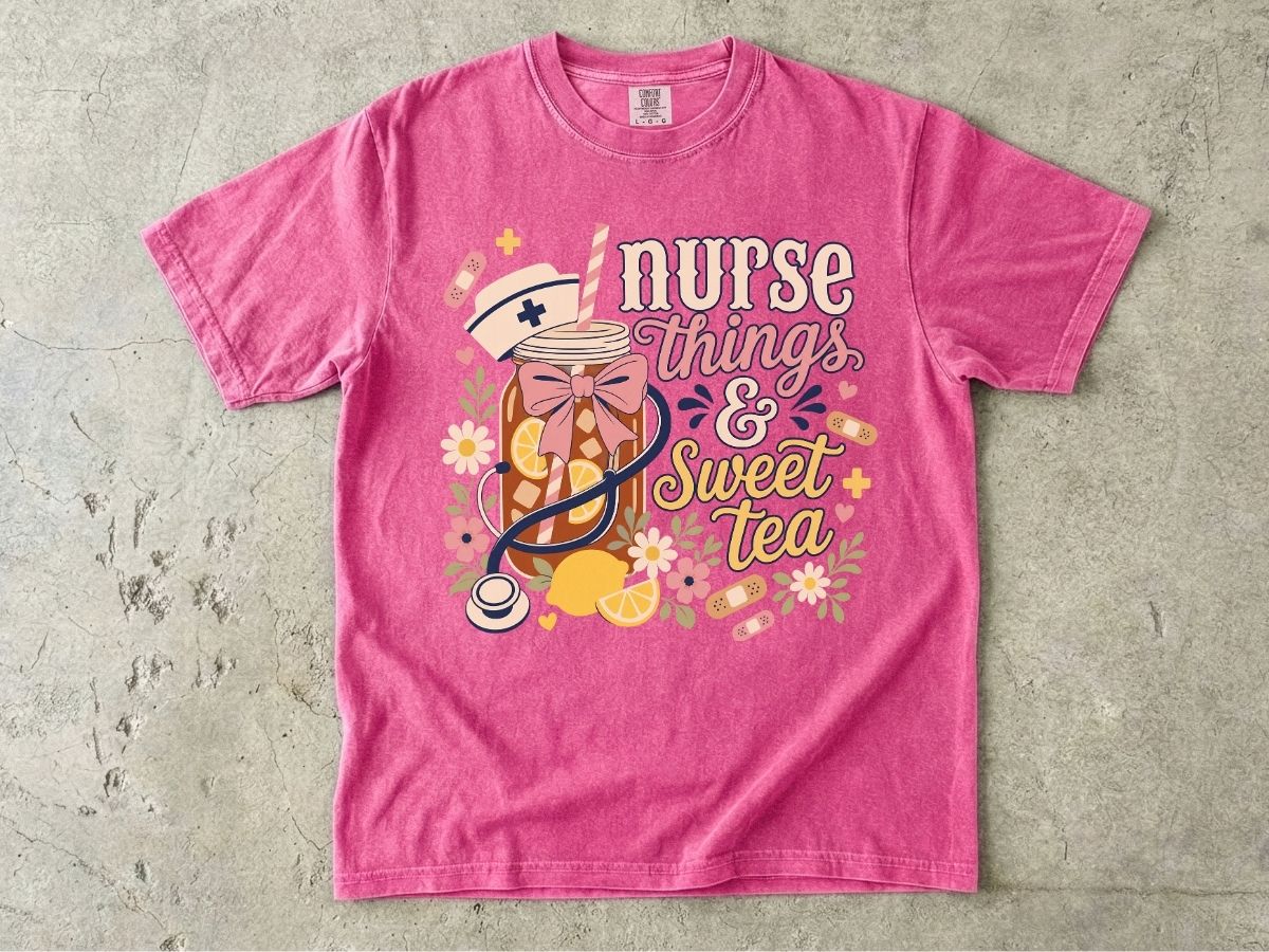Nurse Things & Sweet Tea T-Shirt — Cute Floral Mason Jar Nurse Tee