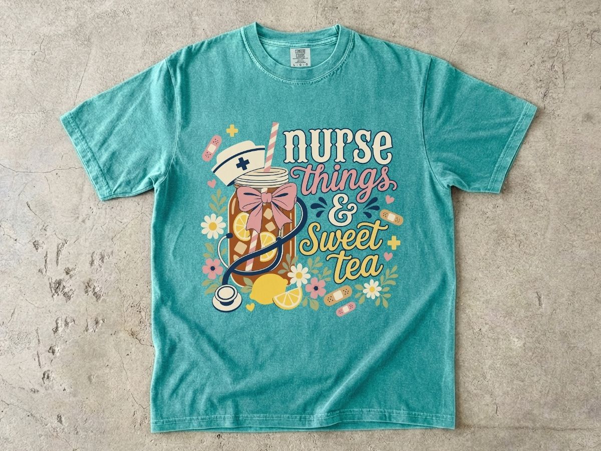 Nurse Things & Sweet Tea T-Shirt — Cute Floral Mason Jar Nurse Tee