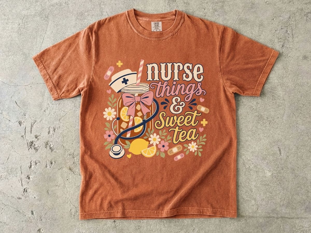 Nurse Things & Sweet Tea T-Shirt — Cute Floral Mason Jar Nurse Tee