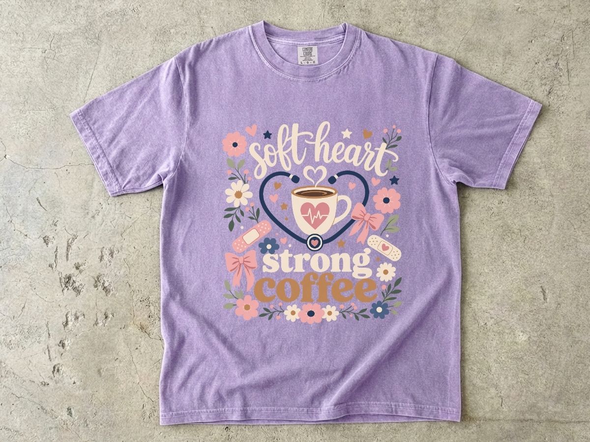 Soft Heart Strong Coffee Shirt | Floral Nurse Gift Tee