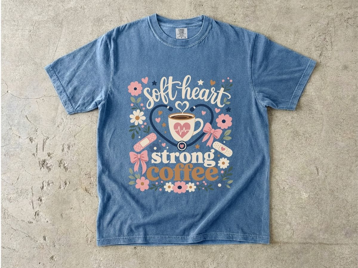 Soft Heart Strong Coffee Shirt | Floral Nurse Gift Tee