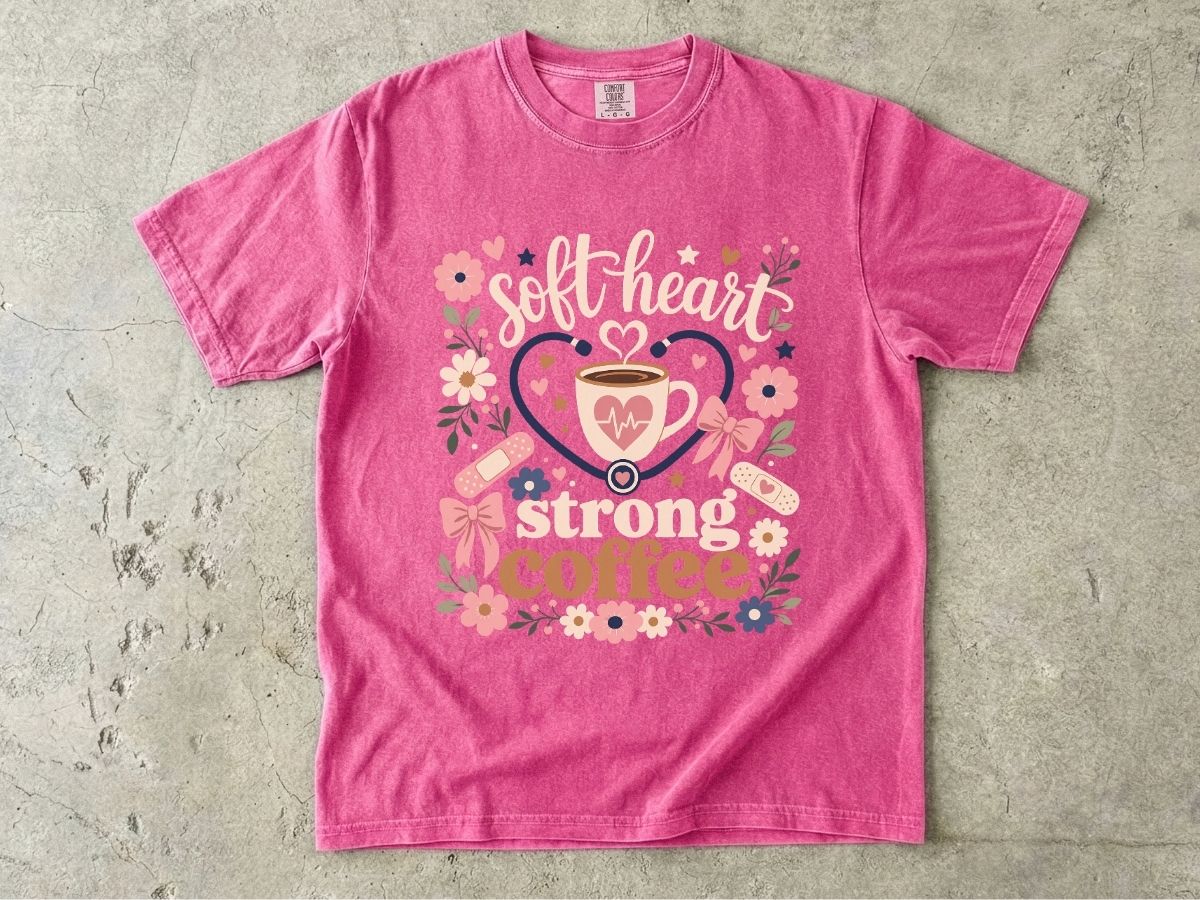 Soft Heart Strong Coffee Shirt | Floral Nurse Gift Tee