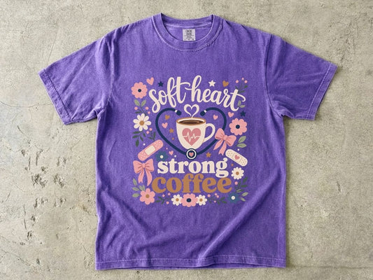 Soft Heart Strong Coffee Shirt | Floral Nurse Gift Tee