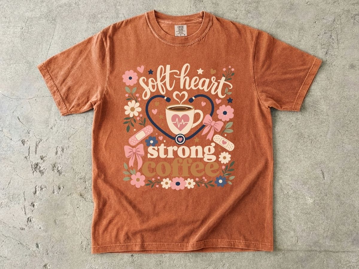 Soft Heart Strong Coffee Shirt | Floral Nurse Gift Tee