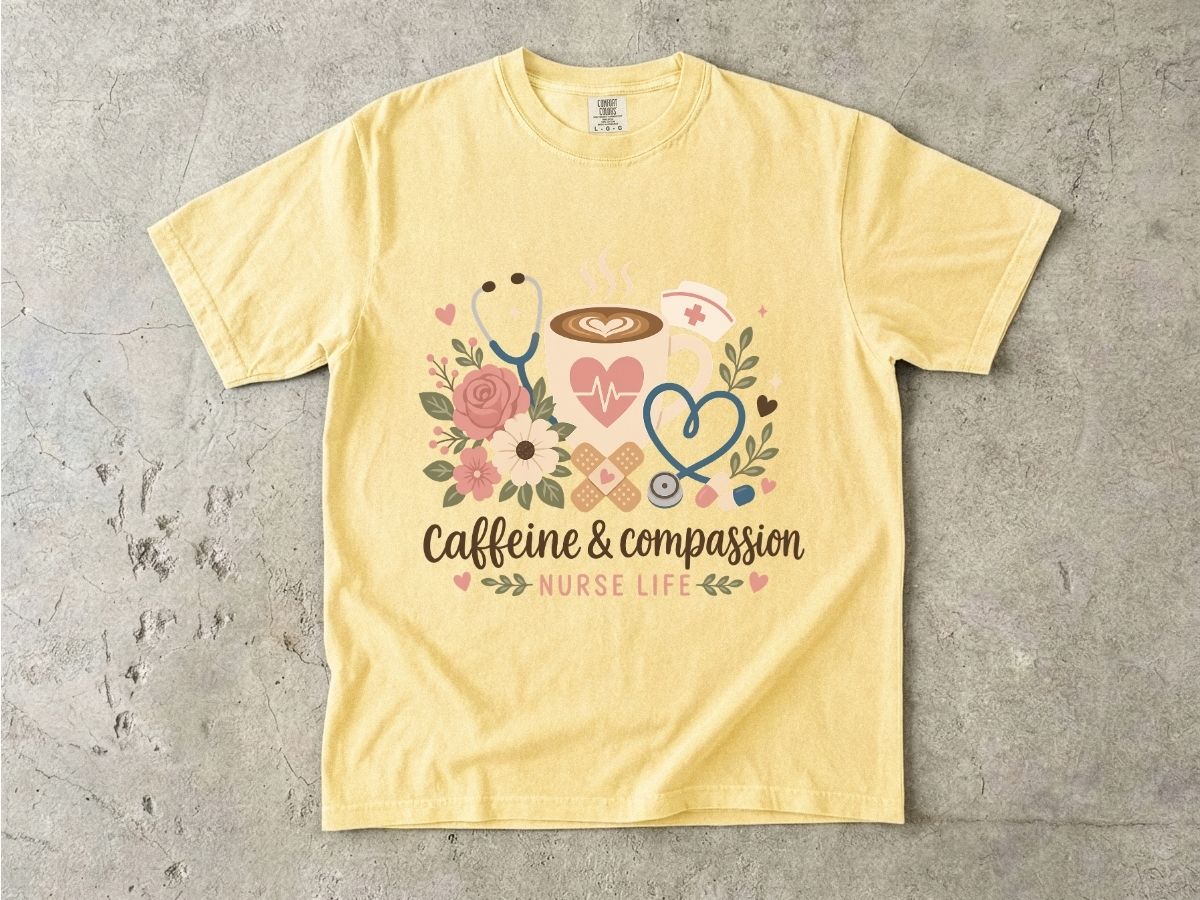 Caffeine & Compassion Shirt | Floral Nurse Gift Tee