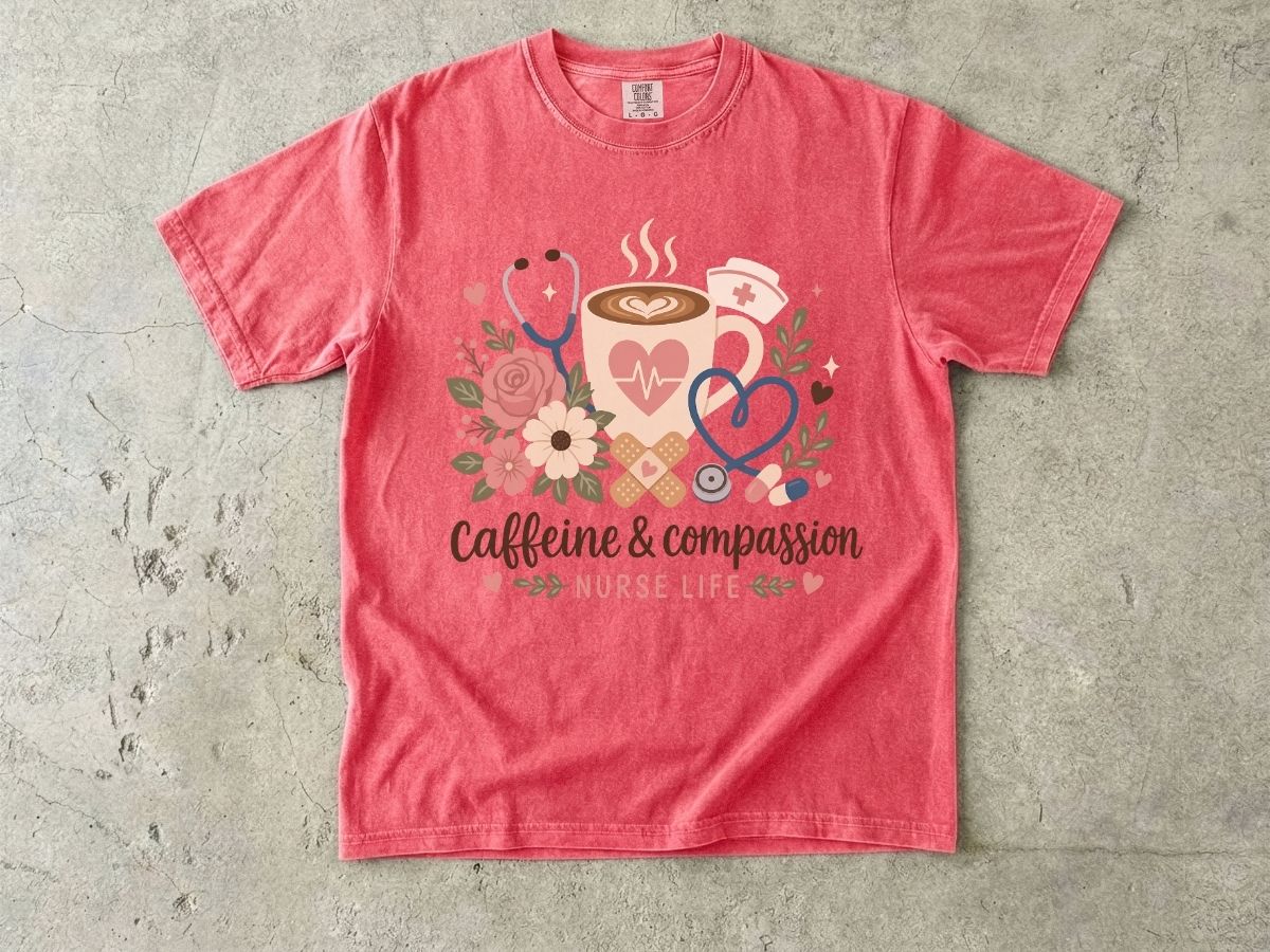 Caffeine & Compassion Shirt | Floral Nurse Gift Tee