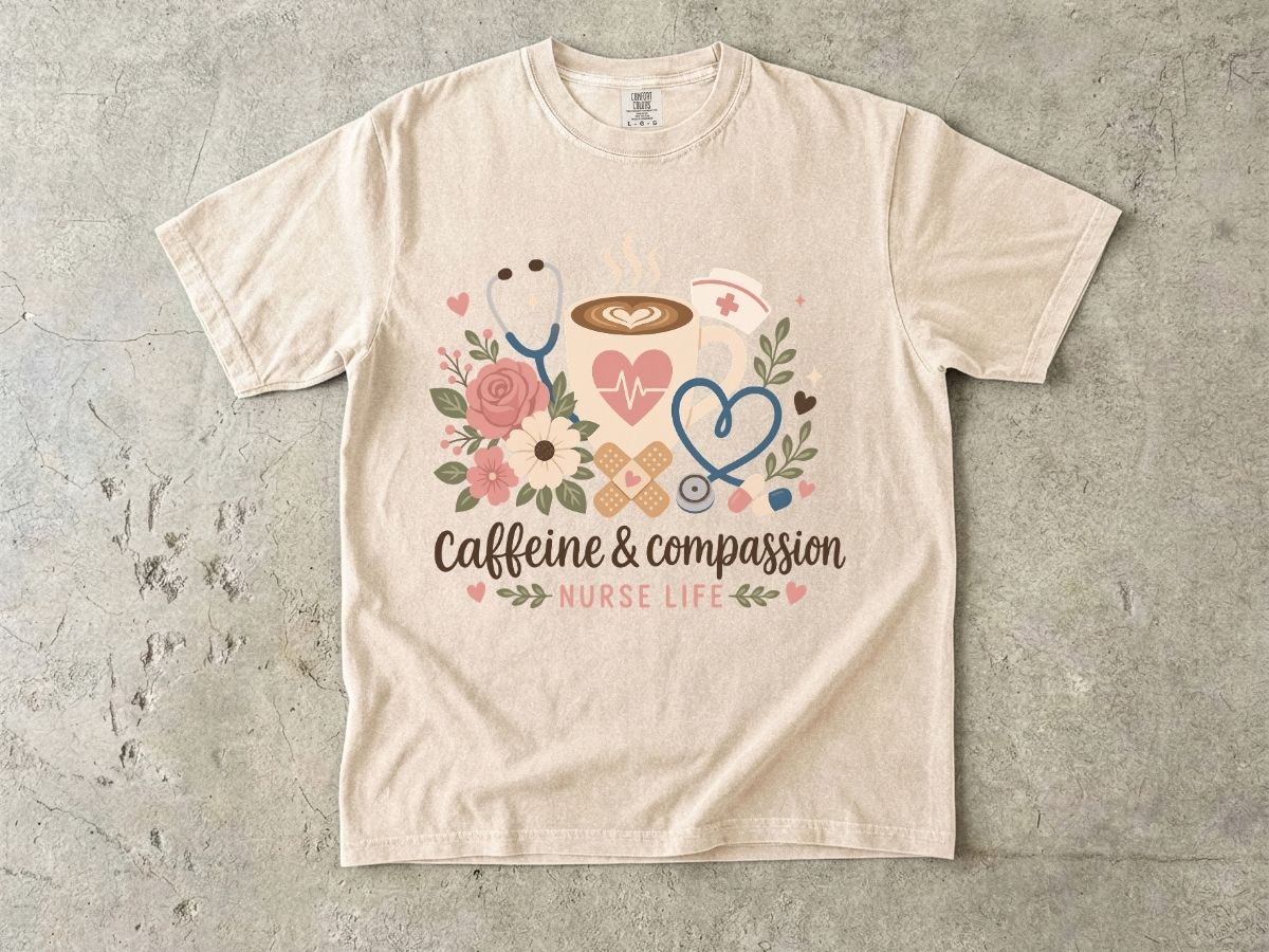 Caffeine & Compassion Shirt | Floral Nurse Gift Tee