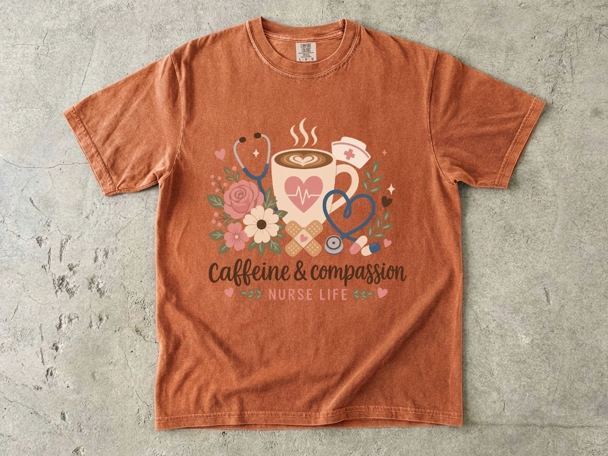 Caffeine & Compassion Shirt | Floral Nurse Gift Tee