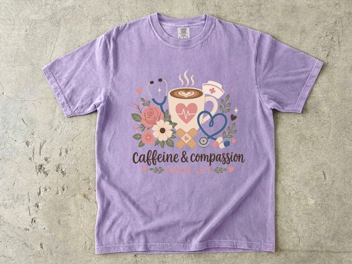 Caffeine & Compassion Shirt | Floral Nurse Gift Tee
