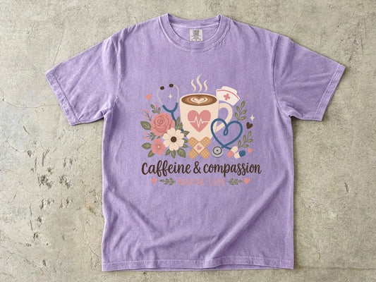 Caffeine & Compassion Shirt | Floral Nurse Gift Tee