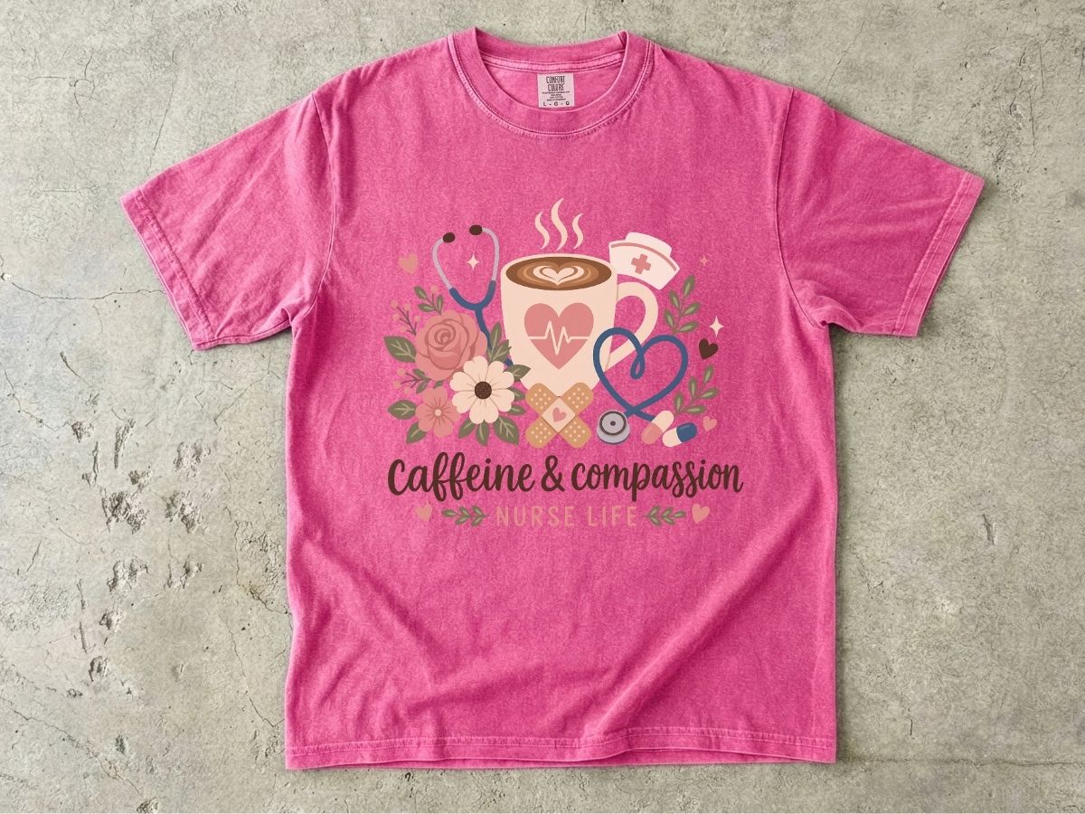 Caffeine & Compassion Shirt | Floral Nurse Gift Tee
