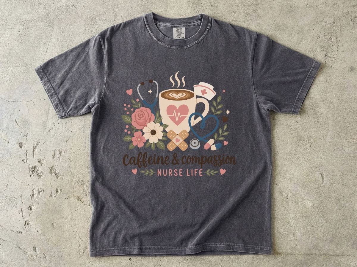 Caffeine & Compassion Shirt | Floral Nurse Gift Tee
