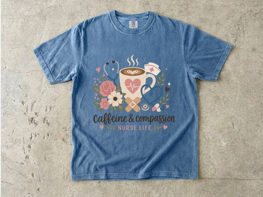 Caffeine & Compassion Shirt | Floral Nurse Gift Tee