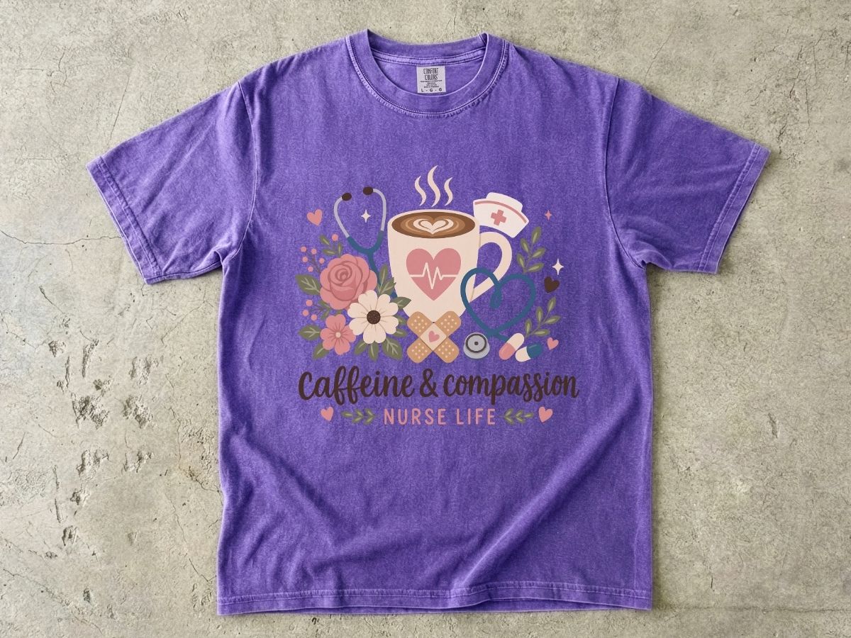 Caffeine & Compassion Shirt | Floral Nurse Gift Tee