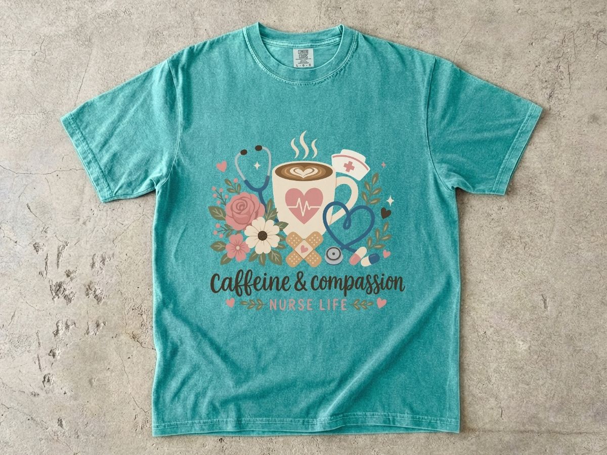 Caffeine & Compassion Shirt | Floral Nurse Gift Tee