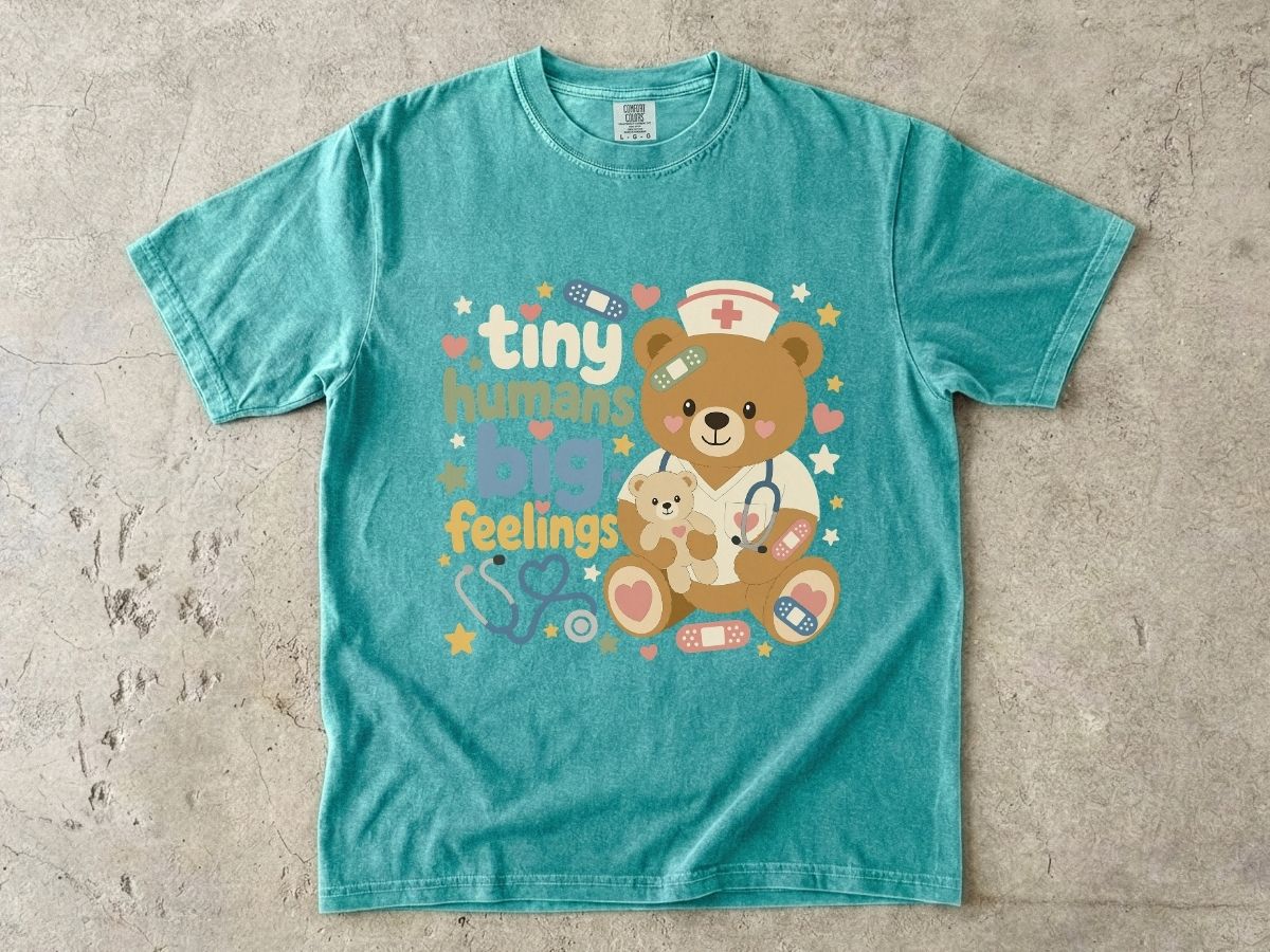 Tiny Humans Big Feelings Shirt | Peds Nurse Bear Gift Tee