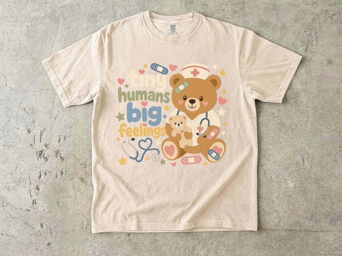 Tiny Humans Big Feelings Shirt | Peds Nurse Bear Gift Tee