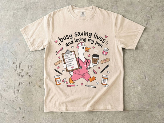 Busy Saving Lives Losing My Pen Shirt | Funny Nurse Gift Tee