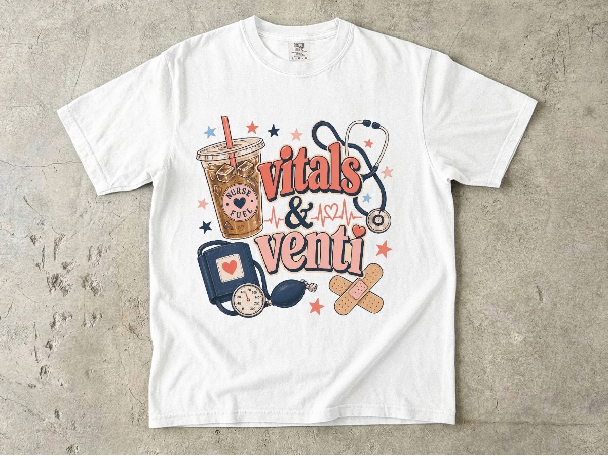 Vitals & Venti T-Shirt — Nurse & Healthcare Coffee Lovers Tee