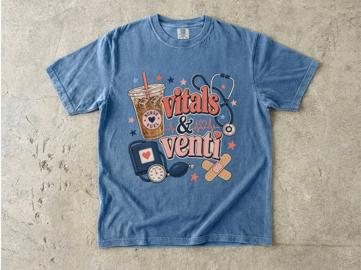 Vitals & Venti T-Shirt — Nurse & Healthcare Coffee Lovers Tee