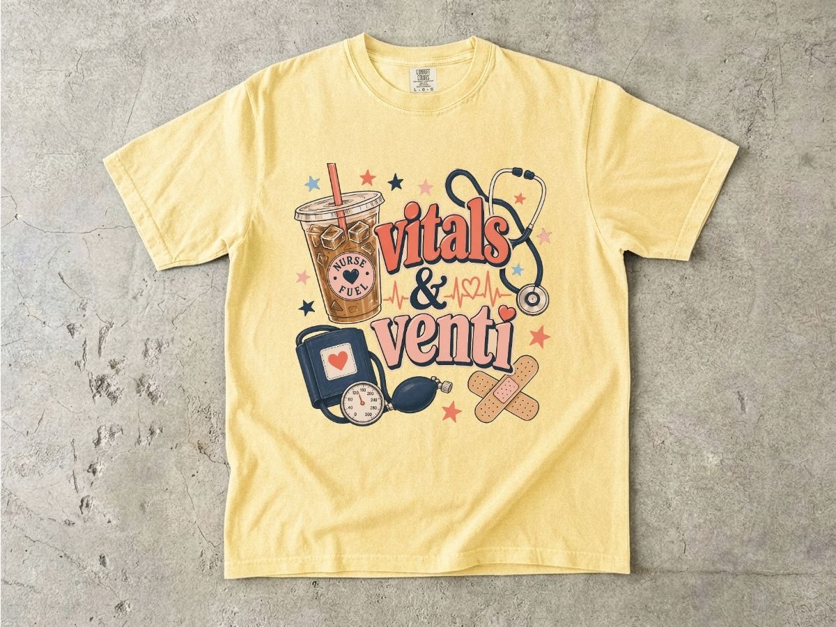 Vitals & Venti T-Shirt — Nurse & Healthcare Coffee Lovers Tee