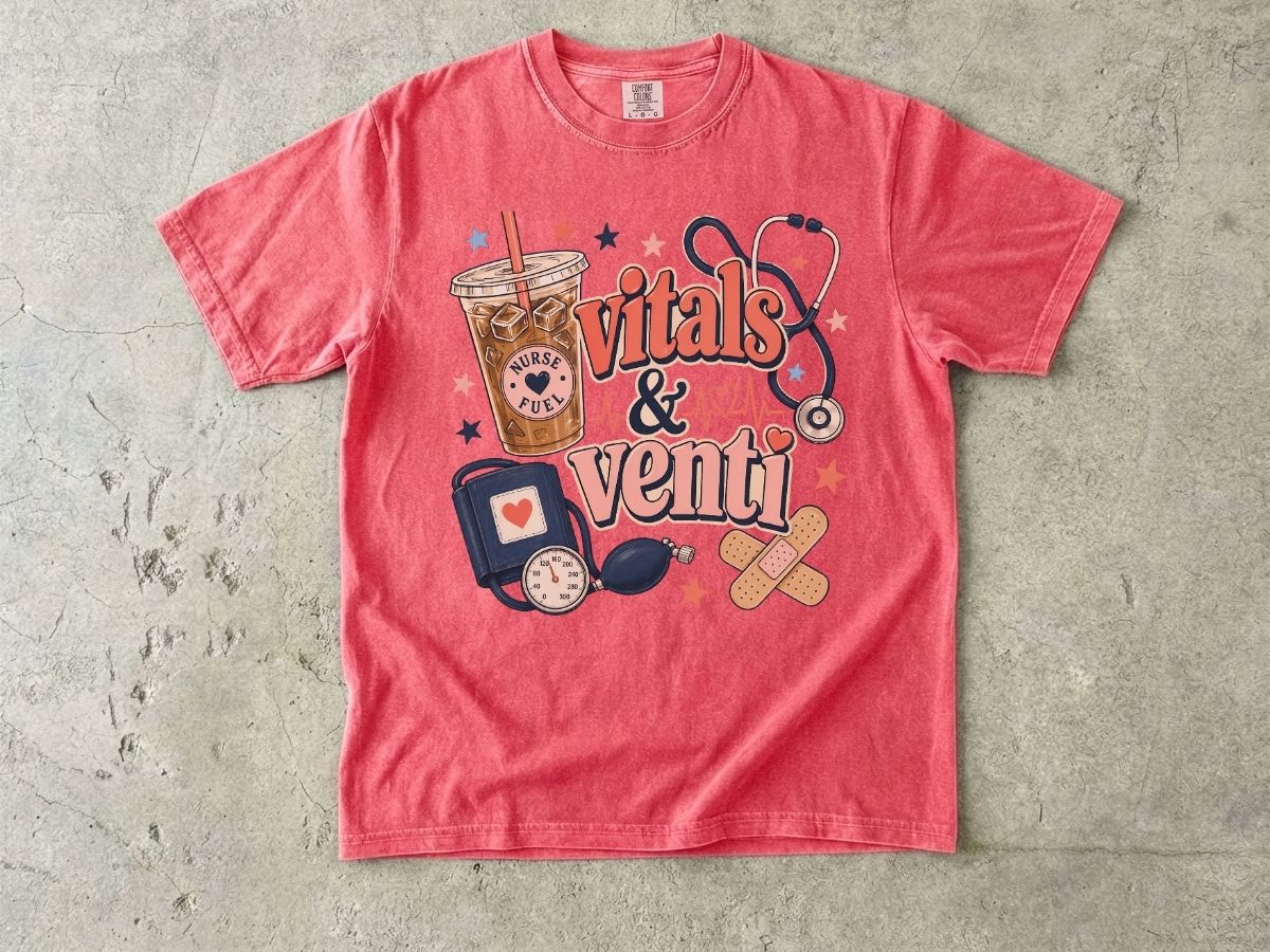 Vitals & Venti T-Shirt — Nurse & Healthcare Coffee Lovers Tee