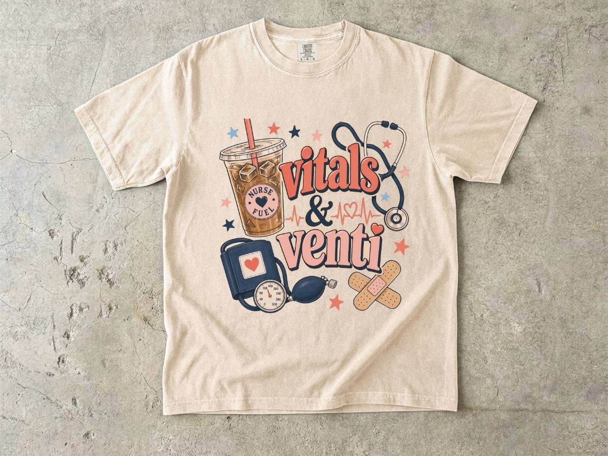 Vitals & Venti T-Shirt — Nurse & Healthcare Coffee Lovers Tee